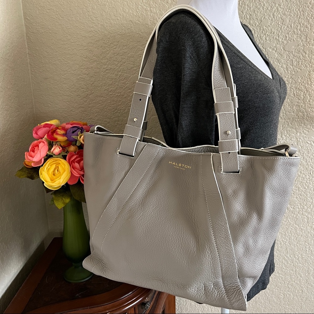 Halston Heritage Gray Pebbled Genuine Leather Bag